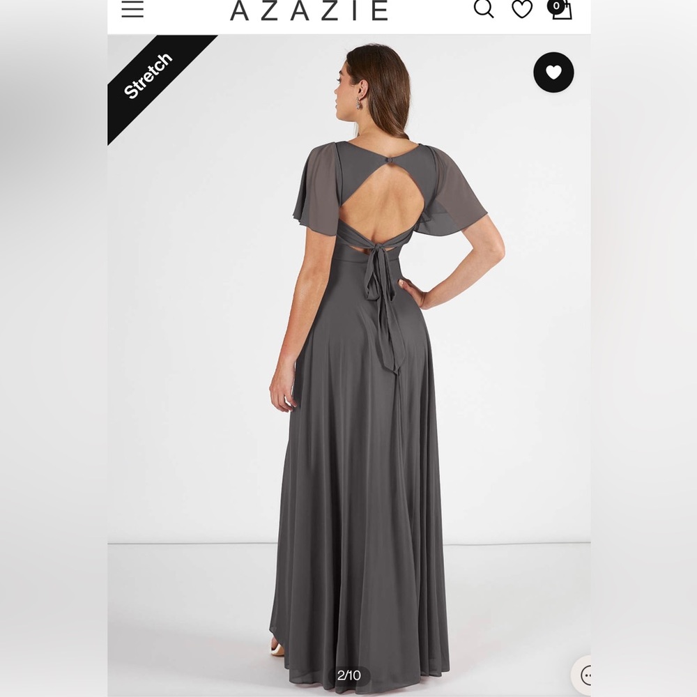 Azazie Induh A-Line Flutter V-Neck Mesh Floor-Len… - image 6
